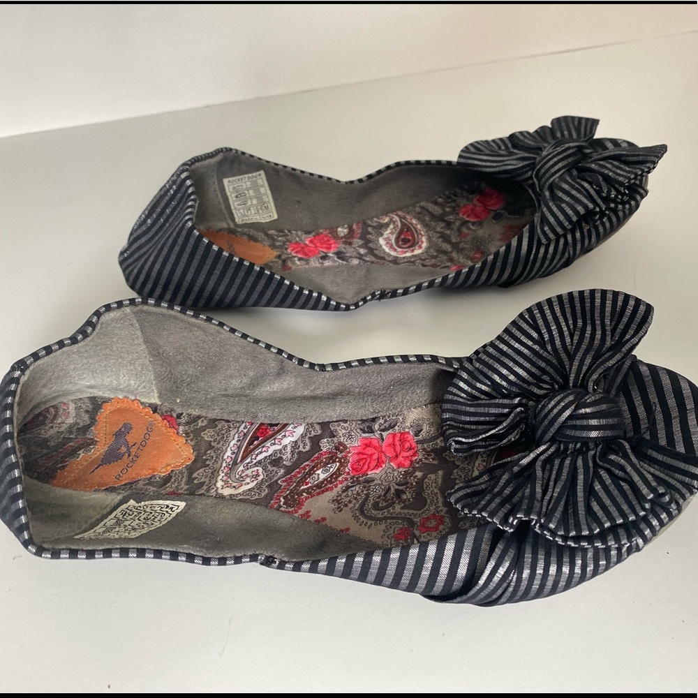 Silver & Black Striped Rocket Dog Flats with Bow